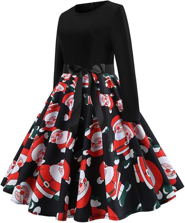Julekjole til voksne - Cocktailkjole med julemandstryk, størrelse S, stil 2 stye 2 Size S