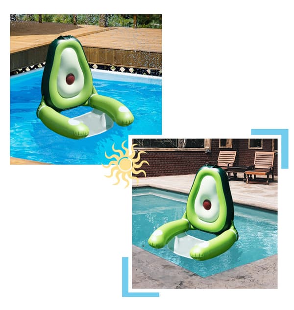 Avocadoformet oppustelig flyder | Vandliggestol med netbund | Pool- og strandferieflyder
