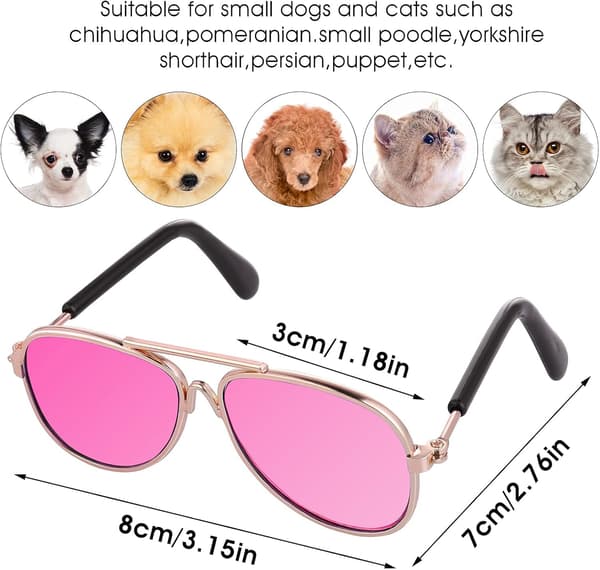 4 Par Katte Solbriller - Klassisk Retro UV Beskyttelse Liten Hund Su