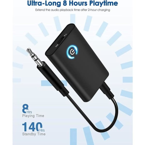 Bluetooth Transmitter og Receiver, 2-i-1 Bluetooth Audio Adapter, Mini Bærbar 3.5mm Jack Dual Link Transmitter Kompatibel med Bluetooth Audio