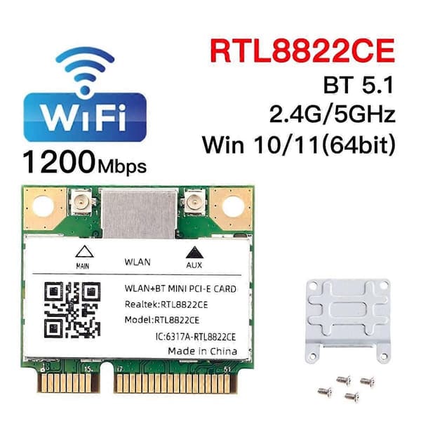 Dual Band Mini Pcie RTL8822CE 1200 Mbps WiFi-kort Bluetooth 5.1 Trådlös adapter 802.11ac för bärbar dator/PC Wind 10/11