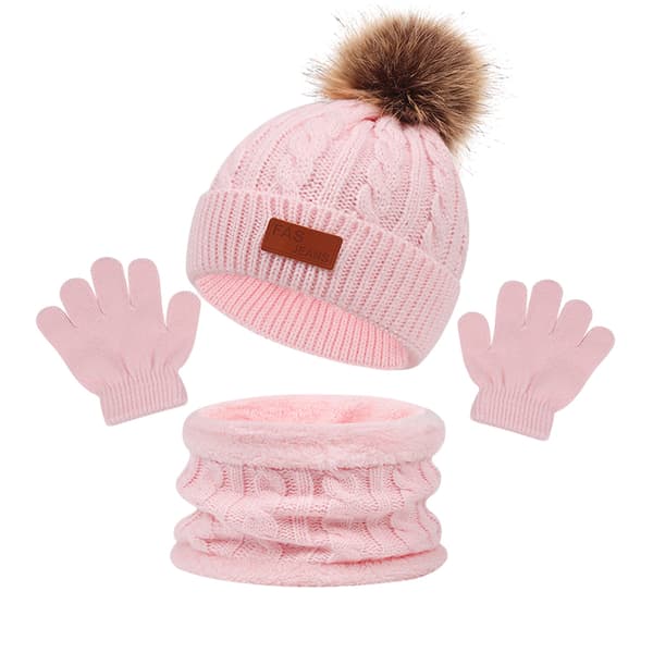 1 sæt børns vinter tredelte hat, halstørklæde, handsker, tredelt efterår og vinter ny enkelt kugle babyhat