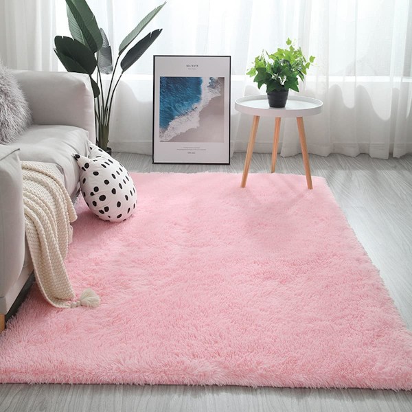 Mjuk Fluffig Matta, Halkfri Golvmatta för Vardagsrum, Mysig för Vintern (Rosa, 140 x 200 cm)