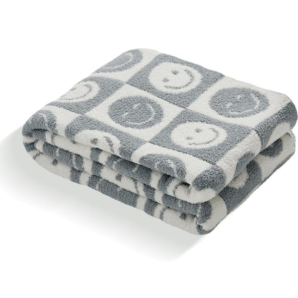 Baby Filtar med Smiley Faces Rutig Vändbar Mjuk Mysig Varm Filt för Säng Soffa Resa gray