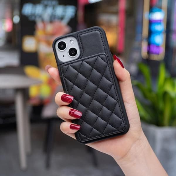 SKALO iPhone 15 Tikattu Lompakkokotelo - Musta