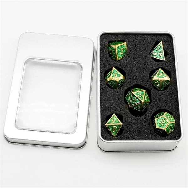 7 STK metallterninger, tunge solide polyederterninger i sinklegering for Dungeons and Dragon brettspill lilla