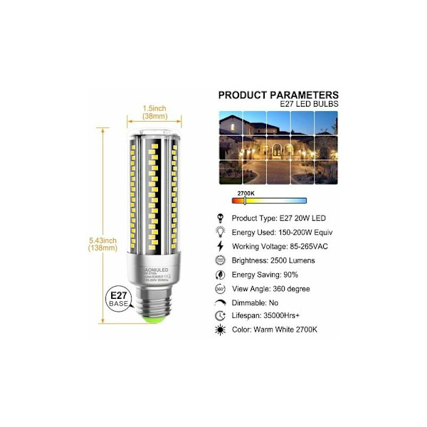25W Varmvit E27 LED-lampa, E27 Edison Corn LED-lampa