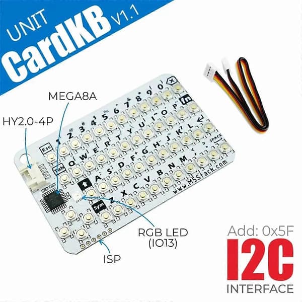 CardKB V1.1 Mini 50-tasters QWERTY-tastaturenhed med ATMega8A MCU, I2C, RGB LED, programmerbar til UIFlow (MEGA8A)