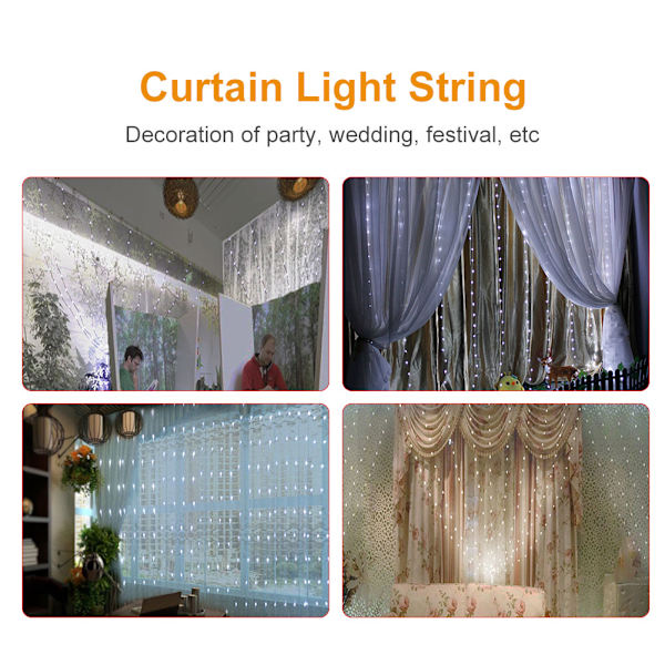 3*3m LED-fönstergardin ljusslinga bröllopsfestdekoration med