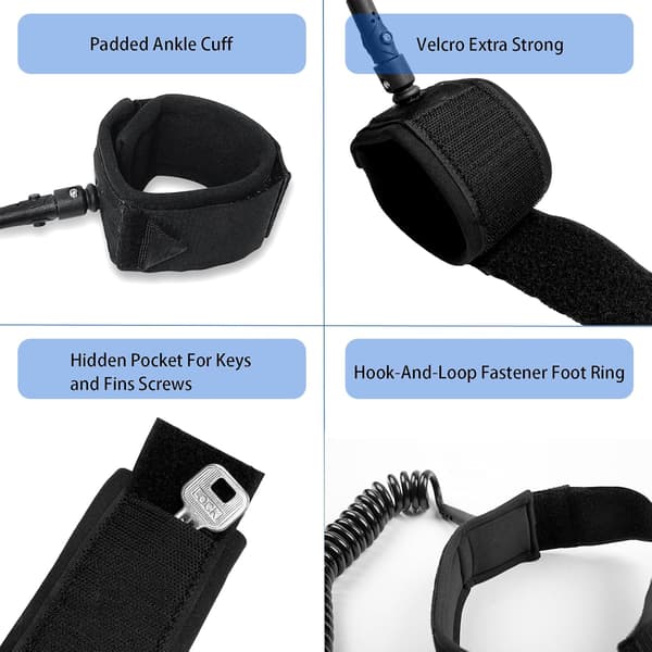 Sort 10ft Surf Leash, 7mm SUP Ankel Leash, Paddle Board Fodreb