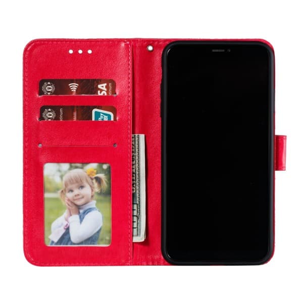 Preget blonde-mønstret flip-deksel til Samsung Note 10 red