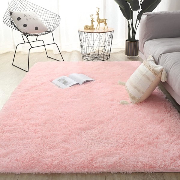 Mjuk Fluffig Matta, Halkfri Golvmatta för Vardagsrum, Mysig för Vintern (Rosa, 140 x 200 cm)