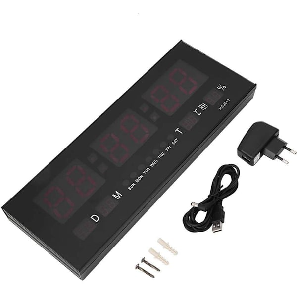 Stor digital LED-väckarklocka med kalender, datum och temperatur