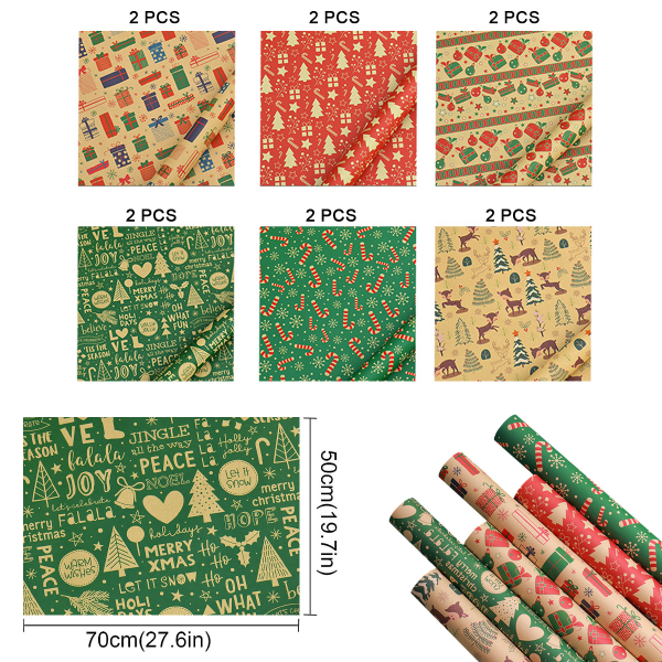 12 Sheets Christmas Gift Wrapping Paper, Folded Paper, full of
