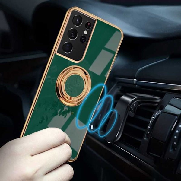 Samsung S21 Ultra Elegant & Stöttåligt Skal med Ringhållare Flawless Svart Svart