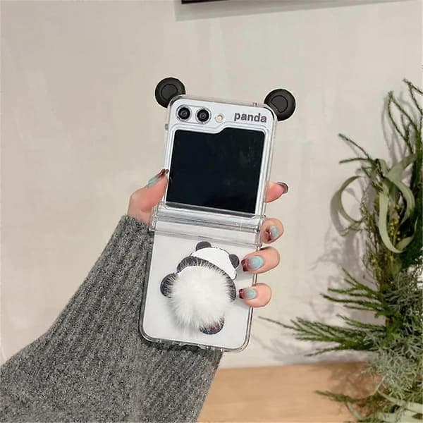 Søt plysj Panda-telefondeksel til Galaxy Z Flip 5 Hardt PC-bakdeksel til ZFlip5-deksel