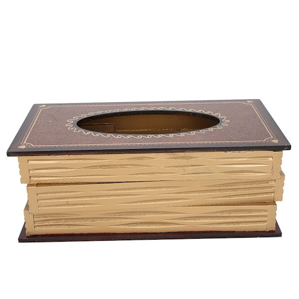 Retro Trä Antik Bok Tissue Box Omslag Handgjord Handmålad Justerbar Passform Standard Tissue Box Mångsidig Hemmakontorsinredning Öppen Toppdesign Enkel
