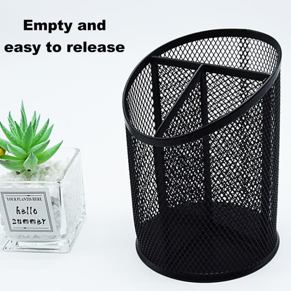 Penholder skrivebord pen organizer, mesh rund penholder skrivebord organizer