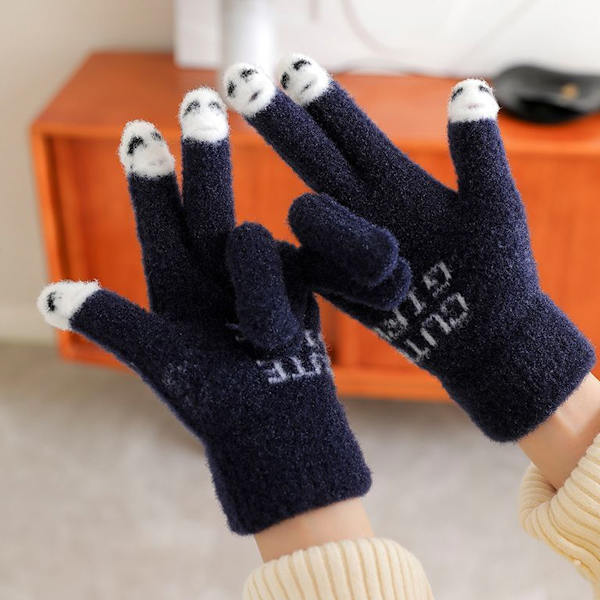 Søde Uldstrikkede Handsker, Moderne Varme Damehandsker, Uld Touchscreen-Handsker Navy blue