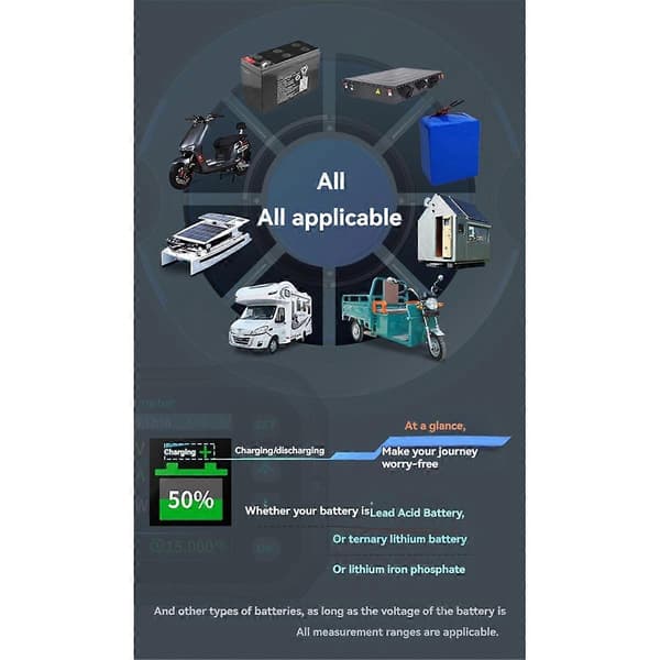 WiFi Coulomb Meter RV Batterimonitor Batterikapacitetsindikator Tester Strøm Volt-Amperemeter til Alle Batterier 0-100A