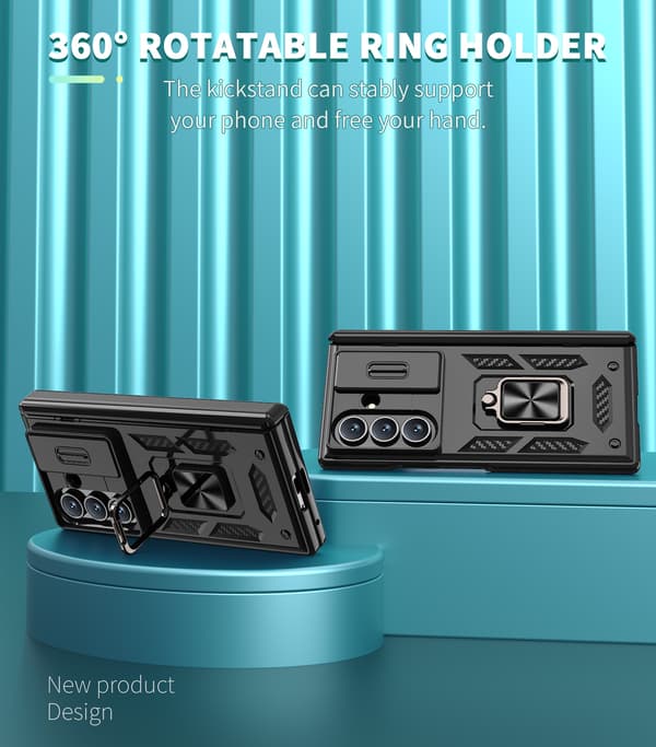 Kameravindubeskyttelsesdeksel med ringstativ til Samsung Galaxy Z Flip 7 Black