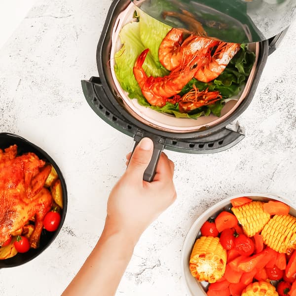 Set med 1, rosa silikon airfryer, 20 cm hopfällbar silikonfritering