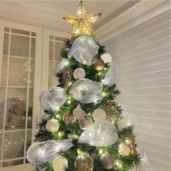 Platinum 26cm/10 yards Guld och Silver Julkrans Mesh DIY Julgransband Dekoration Julklappsband