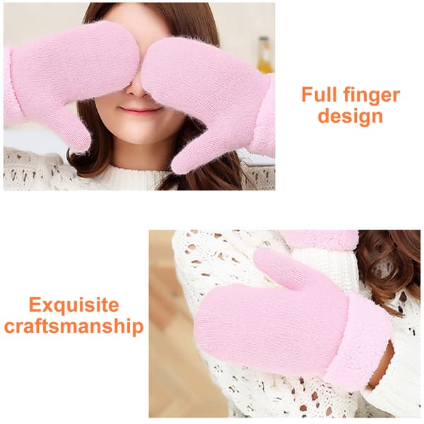 Vinter Tjockare Varmare Damhandskar Stickad Ull Plysch Hel Finger Vantar khaki