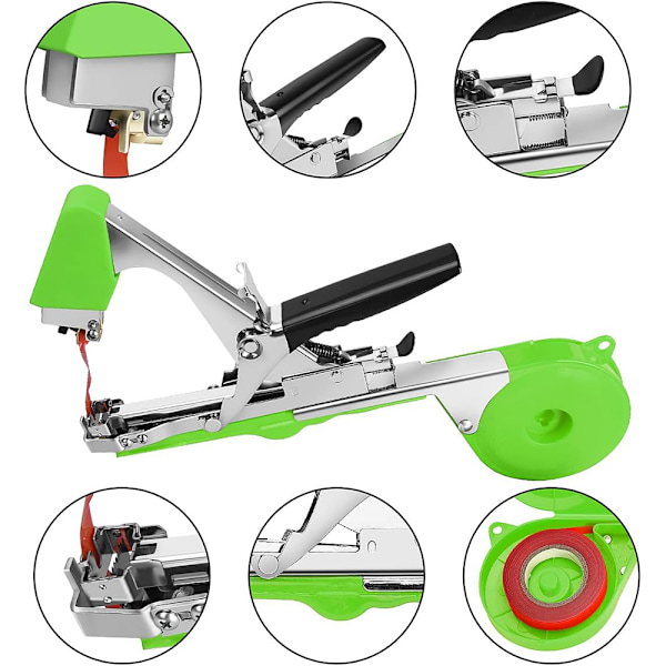 EINNENFFER Växtbindningsmaskin, Aluminium, Med tejp, Båge + reservblad, 20 rullar tejp, 1 låda spik, Lätt och ergonomisk, Grön