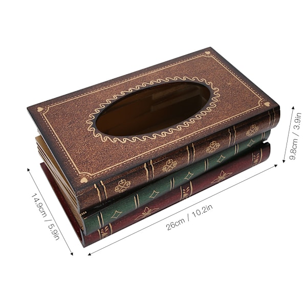 Retro Trä Antik Bok Tissue Box Omslag Handgjord Handmålad Justerbar Passform Standard Tissue Box Mångsidig Hemmakontorsinredning Öppen Toppdesign Enkel