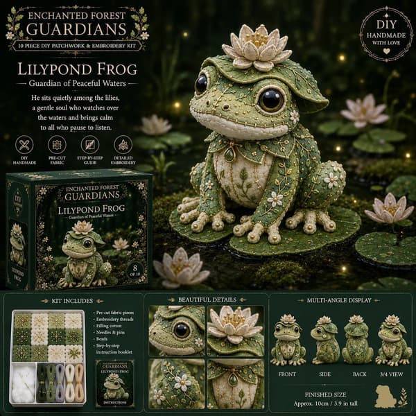 Gør-det-selv Patchwork-sæt: Magisk Skovfrø Vogter - Begynder Håndsyet 3D Dukke - Helende Pynt/Gave