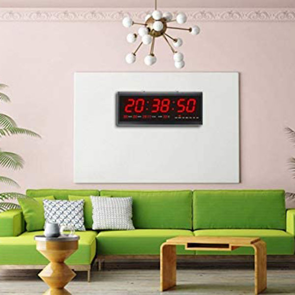 Stor digital LED-väckarklocka med kalender, datum och temperatur
