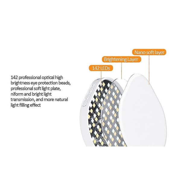 142 LED Selfie Ring Light Genopladelig Selfie Light Clip Videolys til Telefon Kamera Bærbar til Makeup Videokonference