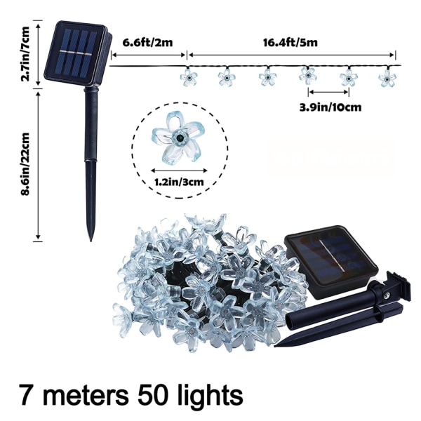 Solcellslinga med blommor och flera LED-lampor