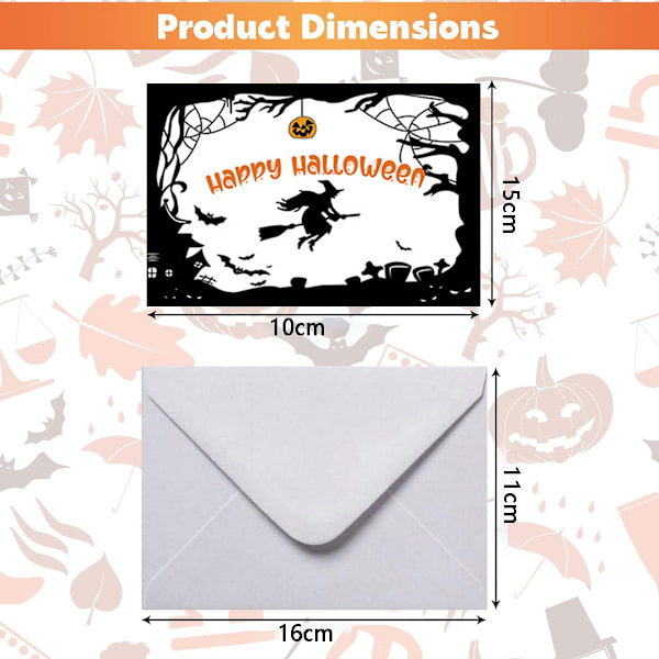 6-pack Halloweenkort, blandade, roliga Halloween-gratulationskort, med läskiga spöken, fladdermöss och pumpamotiv Style 3