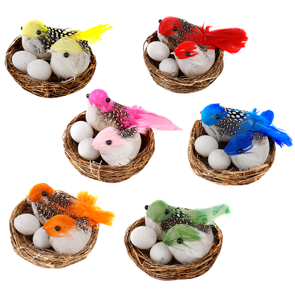 6 Set Påsk Konstgjorda Fågelbon Ägg Dekor Simulerade Skumfåglar Fjäderfåglar Hantverk DIY för Påsk Hem Ornament Trädgårdsarbete Naturdekoration