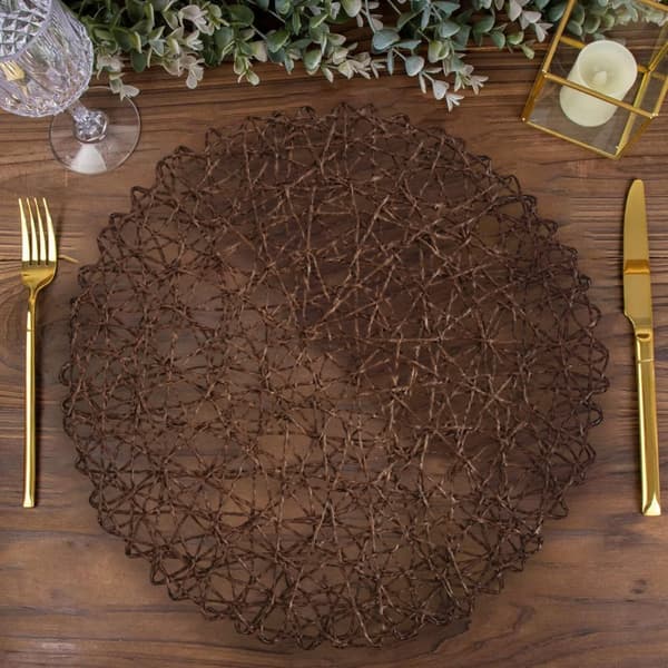Pyöreä kudottuTabletti, luonnollinen liukueste ja lämmönkestäväTabletti, kudottu sisä- ja ulkokäyttöön tarkoitettuTabletti, kestävä Deep coffee