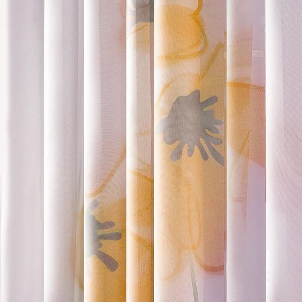 2 stk. Håndtegnede Blomsterprint Stuegardiner Bredde 150cm