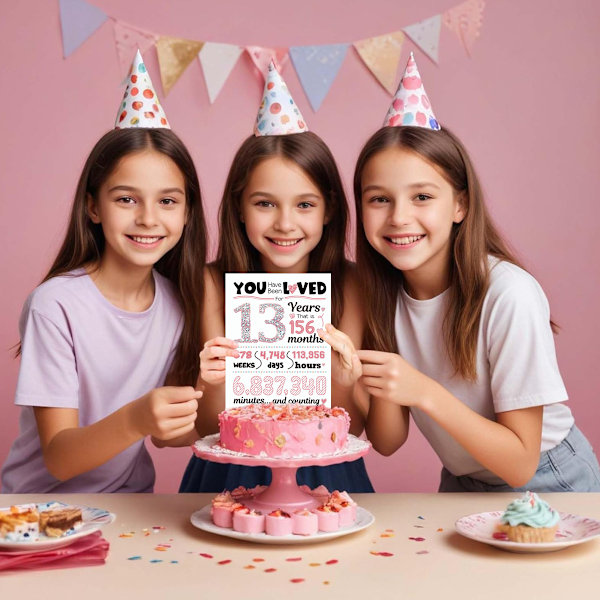 Grattis på 13-årsdagen Kort, Jumbo 13-årsdag Dekorationer för Flickor, Söta 13-årsdag Presenter till Dotter Nies, Rolig 13-årig Födelsedagspresent Style 4