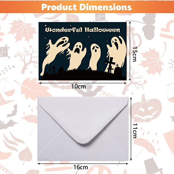 6-pack Halloweenkort, blandade, roliga Halloween-gratulationskort, med läskiga spöken, fladdermöss och pumpamotiv Style 1