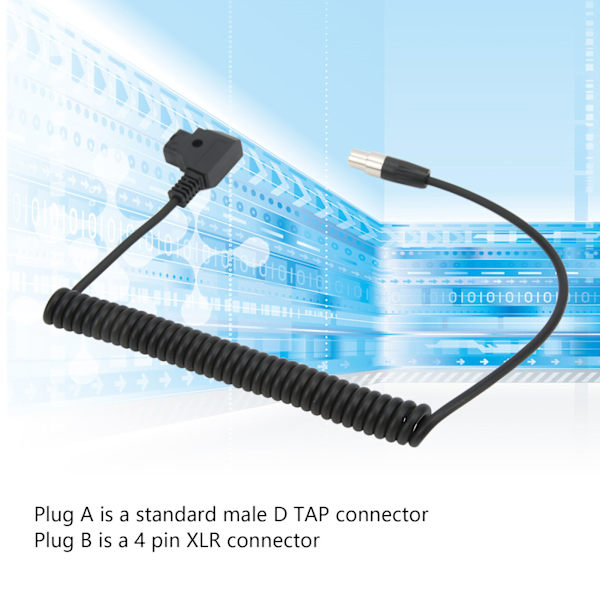 D-Tap till 4-pin XLR-kontakt strömkabel, supermjuk PVC infällbar spirallina för snygg anslutning, uppgraderade skarvar för stabil överföring