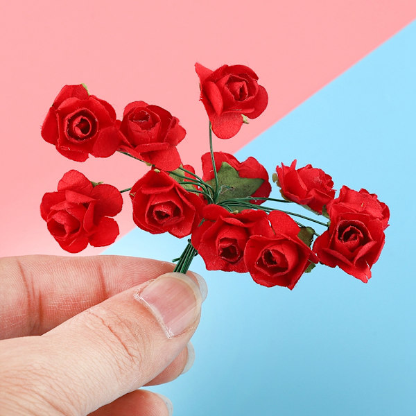 144 st miniatyrpappersblommor handgjorda DIY konstgjorda rosor för