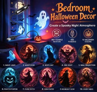 USB-ferieprojektorlys, 10 mønstre per lysbilde, 360° roterbart LED-projektorlys, egnet for Halloween-projektorer stye 8