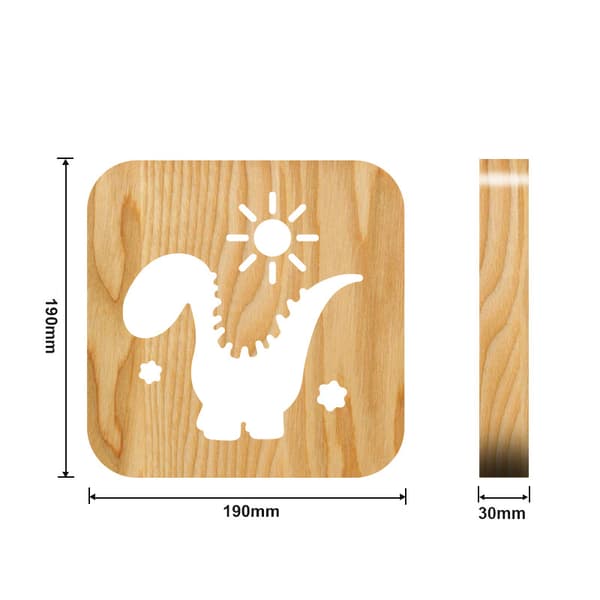 3D Dinosaur Pote Skåret Tre USB Nattelys