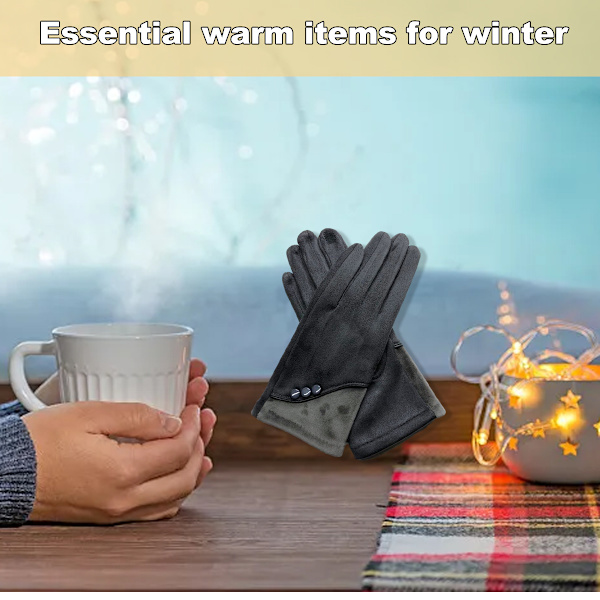 Varme vinterhandsker til kvinder med følsomme touchscreen-fingre, efterår/vinter plus ruskindshandsker Grey