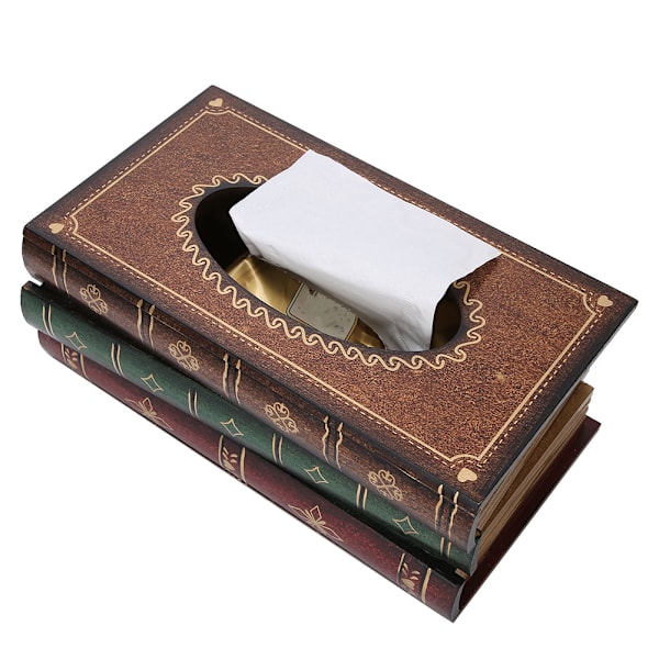 Retro Trä Antik Bok Tissue Box Omslag Handgjord Handmålad Justerbar Passform Standard Tissue Box Mångsidig Hemmakontorsinredning Öppen Toppdesign Enkel