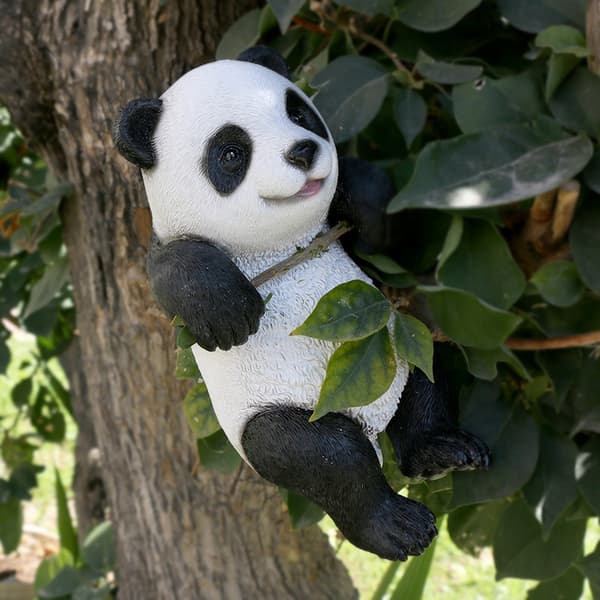 Panda-statue, Resinfigur, Hengende Dyreskulptur for Hage