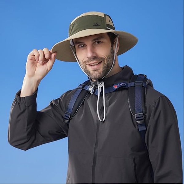 Unisex fiskehatt Safari Bredbrättad strandhatt Solhatt Sommar UV-skydd hatt Khaki