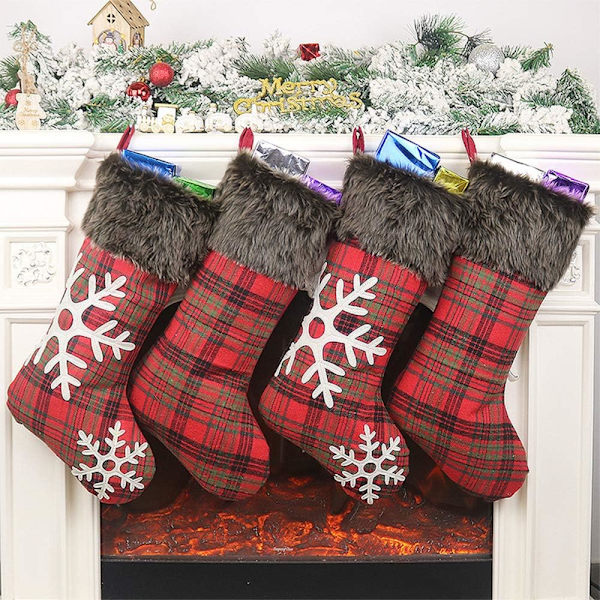 Christmas Stockings 2020, 18 Inches Burlap with Large Plaid