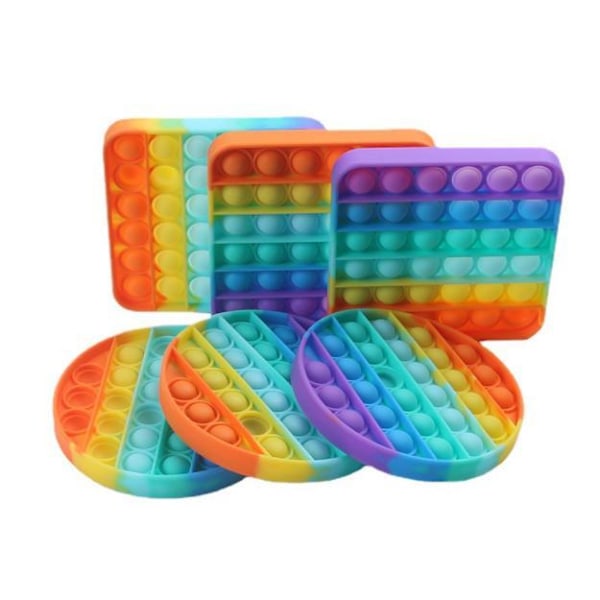 Popit Fidget Pop It Regnbåge Rund, Fyrkant - CE Godkänd Rund